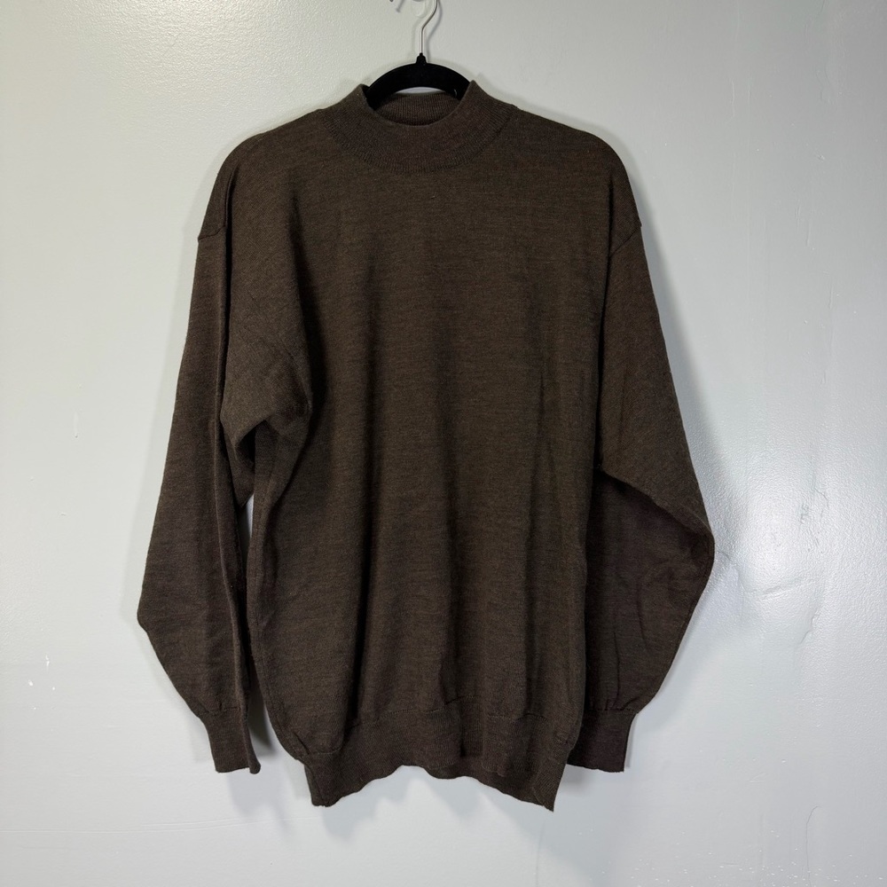 Fiji Men's Brown Wool Blend Mock‎ Neck Sweater Sz Medium